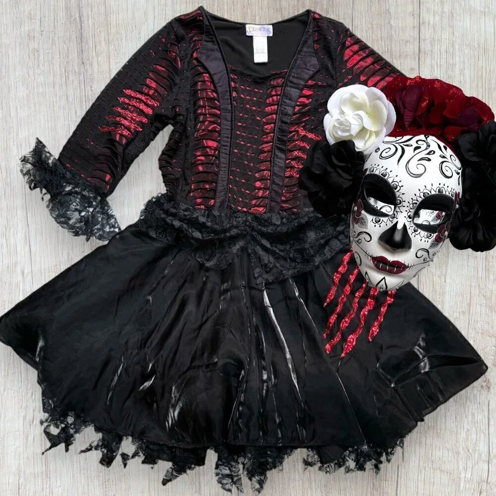 Princess Paradise Dia de los Muertos Costume Dress Mask Black Red Goth Halloween